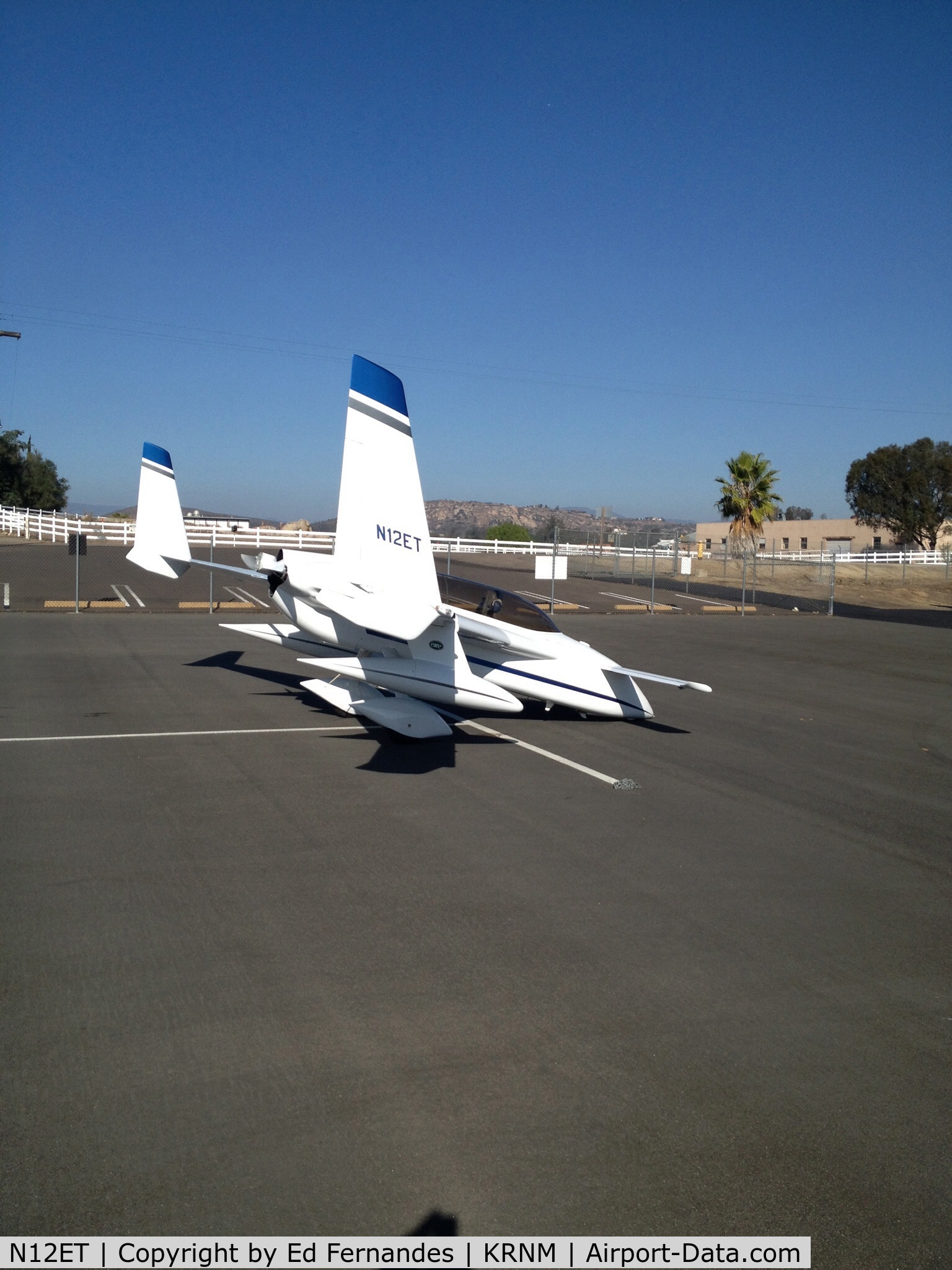 N12ET, Rutan Long-EZ C/N 1333, Parked at Ramona airport. KRNM.  Great looking plane!