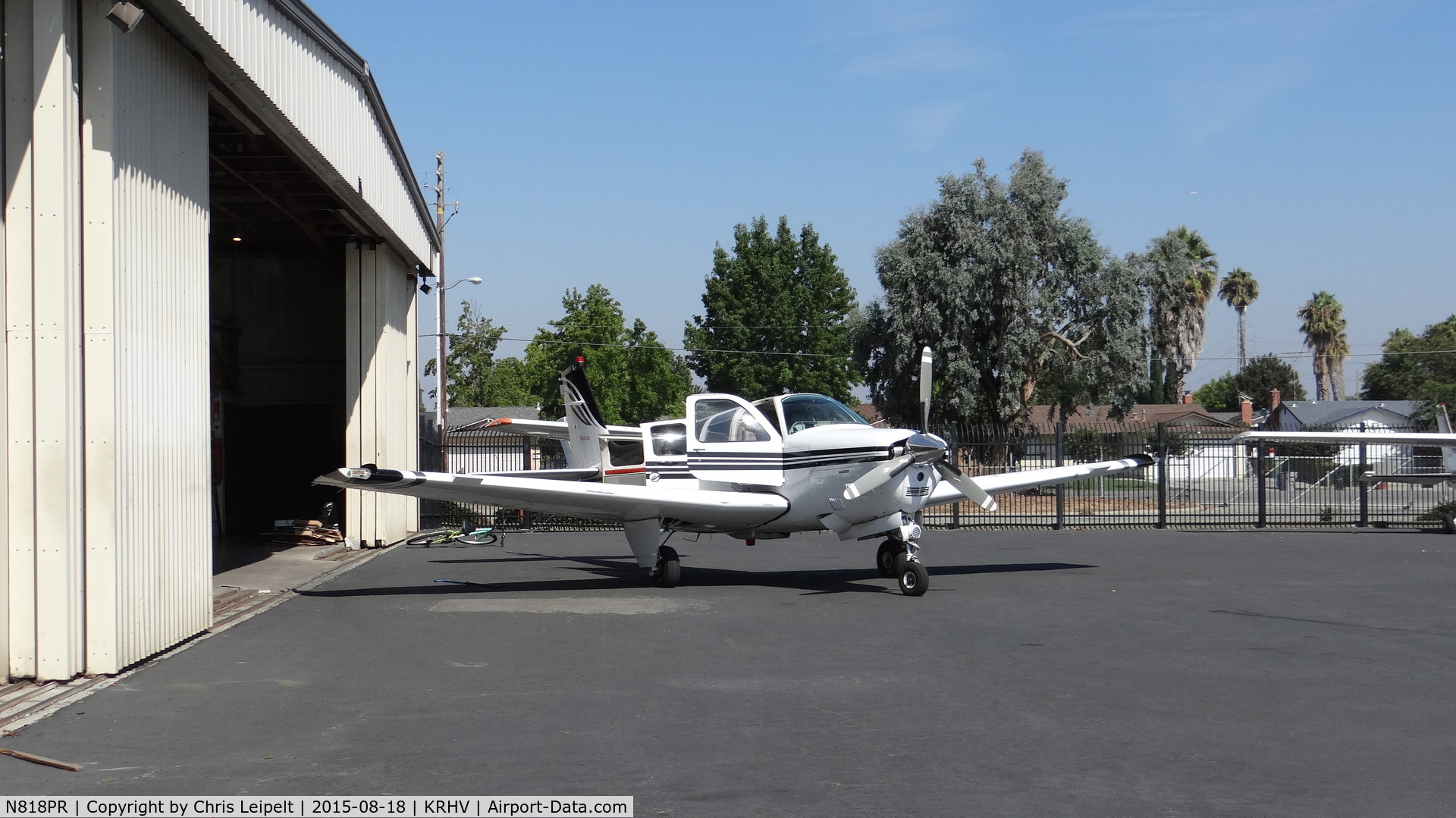 N818PR, 2001 Raytheon Aircraft Company A36 Bonanza C/N E-3397, Locally-based 2001 Beechcraft A36 Bonanza in for avionics work at Reid Hillview Airport, San Jose, CA. I was told this owner of this BE36 used to have a PC-12 back in the good old days and based it at KRHV. What a sight that must've been!
