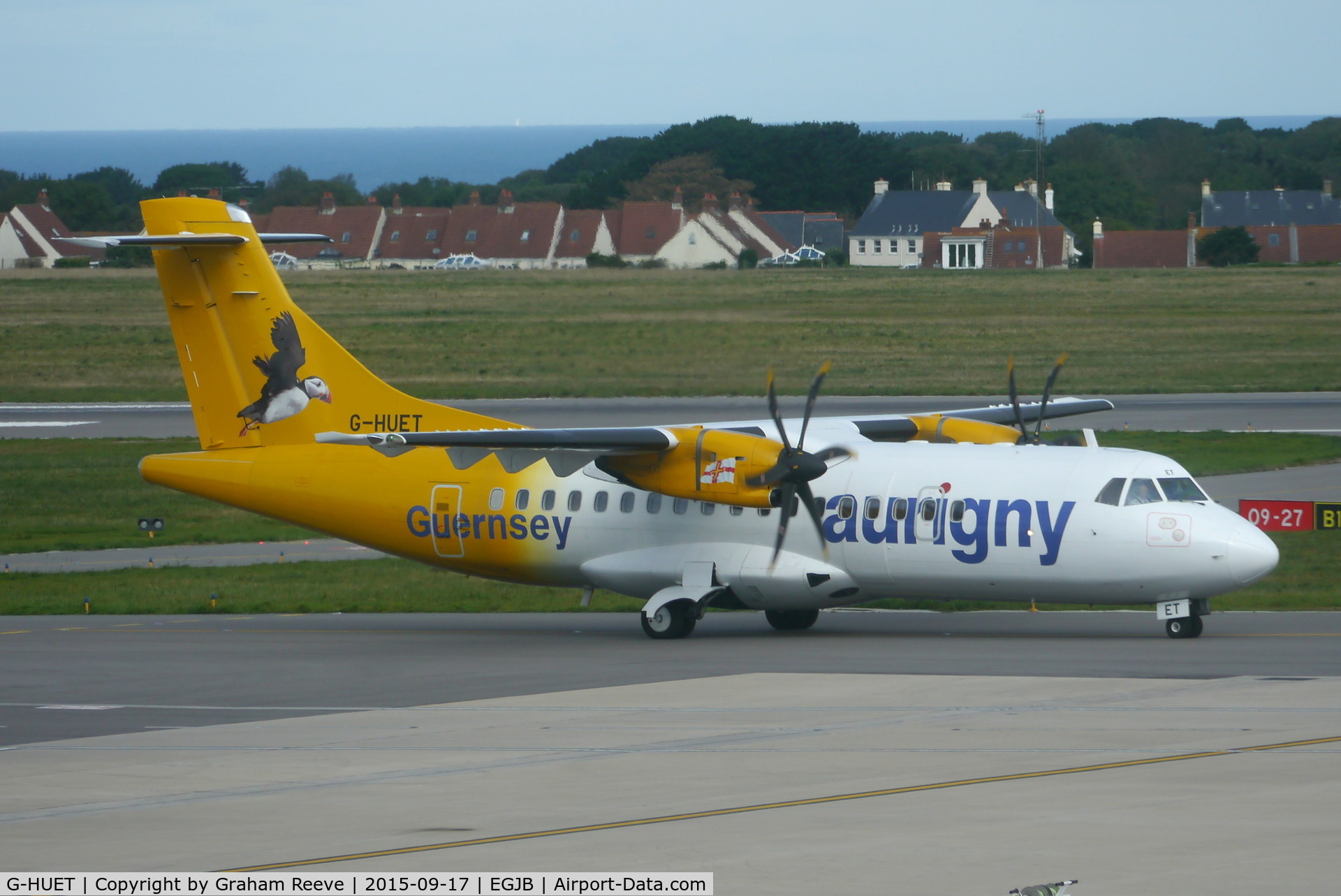 G-HUET, 1999 ATR 42-500 C/N 584, Just landed at Guernsey