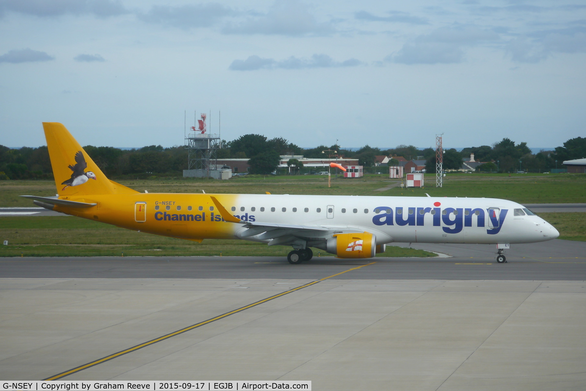 G-NSEY, 2014 Embraer 195STD (ERJ-190-200STD) C/N 19000671, About to depart from Guernsey.