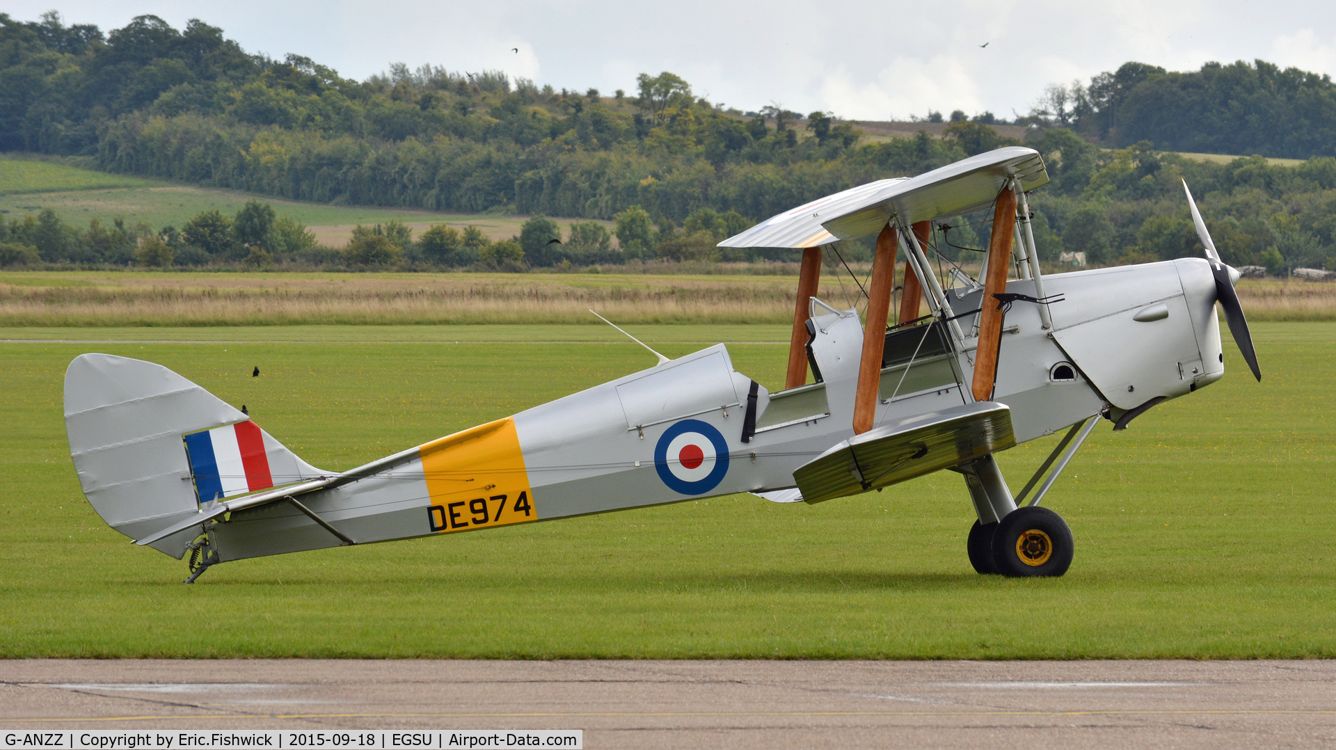 G-ANZZ, 1944 De Havilland DH-82A Tiger Moth II C/N 85834, x. G-ANZZ - 'The Bishop' on the eve of The Battle of Britain (75th.) Anniversary Air Show, Sept. 2015.