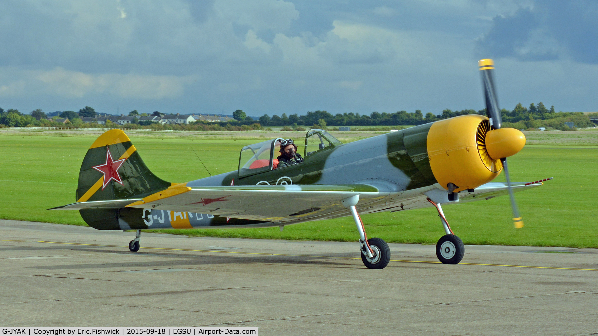 G-JYAK, 1985 Yakovlev Yak-50 C/N 853001, 3. G-JYAK arriving on the eve of The Battle of Britain (75th.) Anniversary Air Show, Sept. 2015.