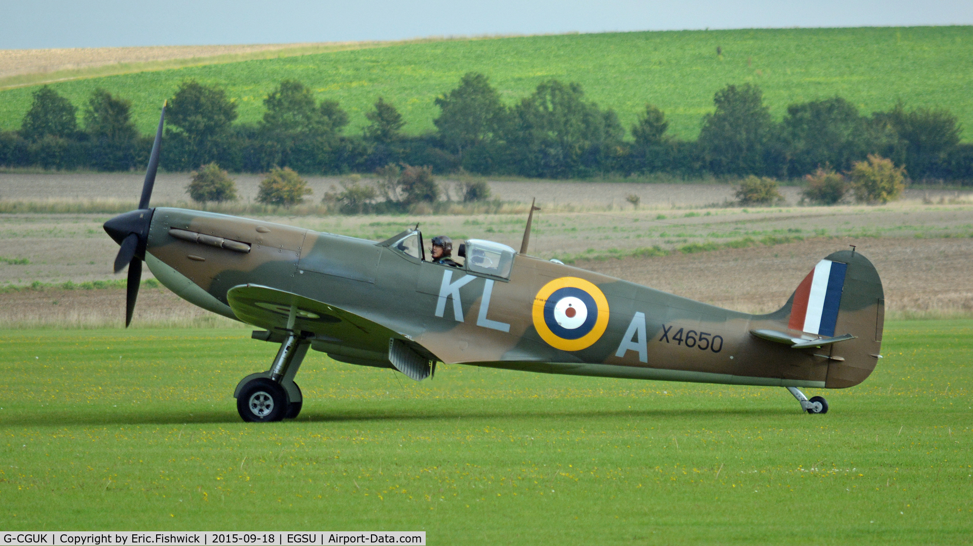 G-CGUK, 1940 Supermarine 300 Spitfire Mk1A C/N 6S-75531, x. X4650 on the eve of The Battle of Britain (75th.) Anniversary Air Show, Sept. 2015.