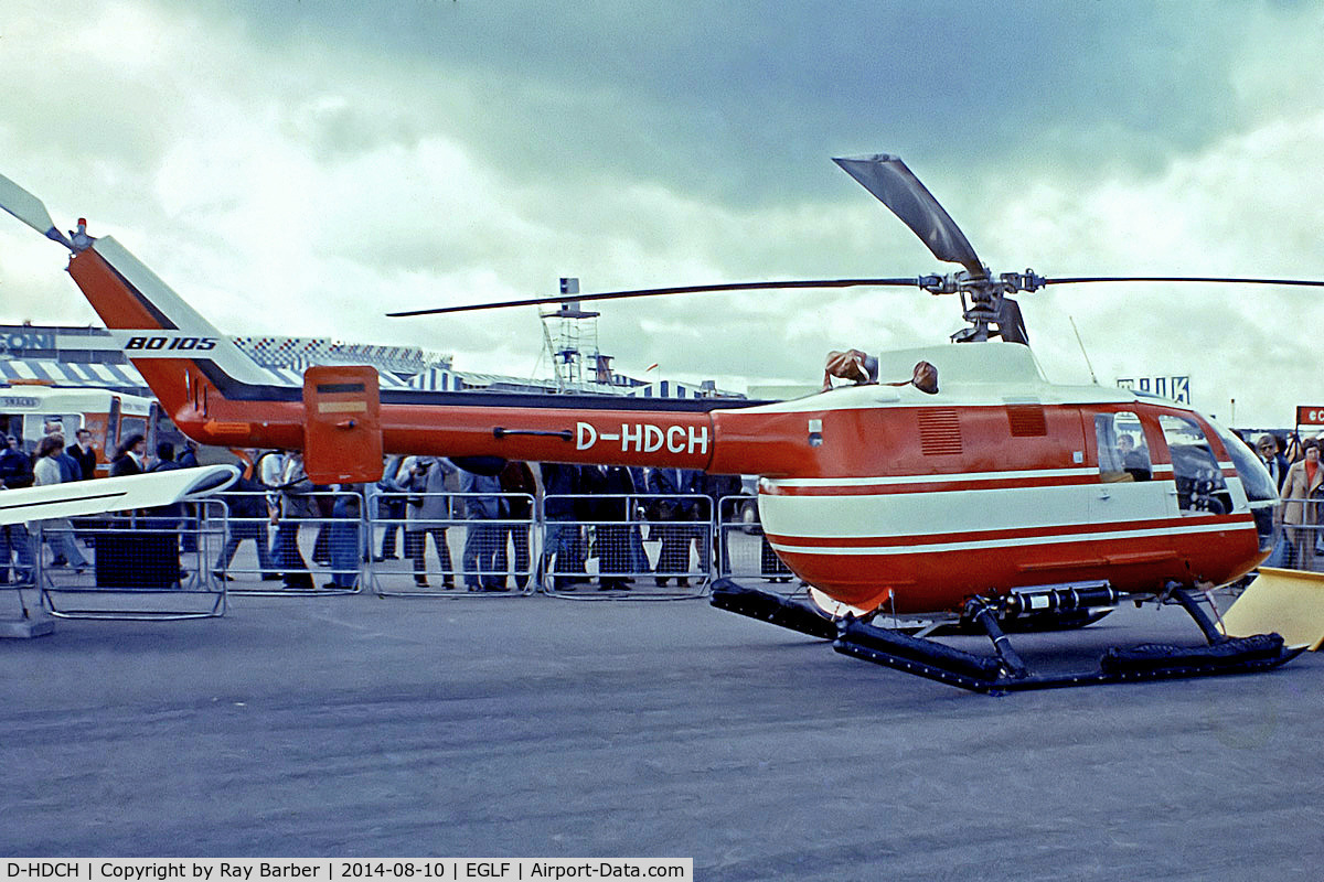 D-HDCH, 1974 MBB Bo-105D C/N S-83, Bolkow Bo.105CB [S-83] (Messerschmitt-Bolkow-Blohm) Farnborough~G 08/09/1974. From a slide.