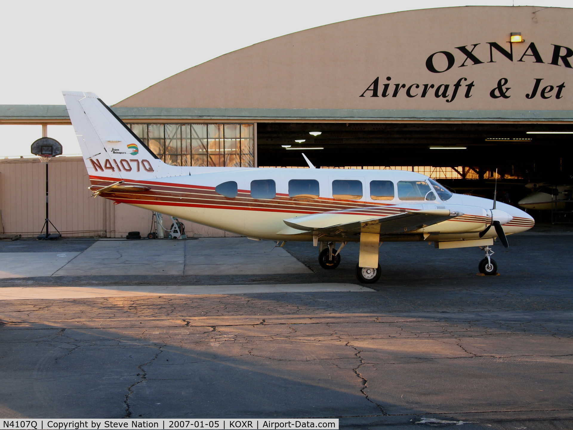 N4107Q, 1982 Piper PA-31-350 Chieftain C/N 31-8253008, Aspen Helicopters 1982 PA-31-350 @ Oxnard Airport, CA in low light