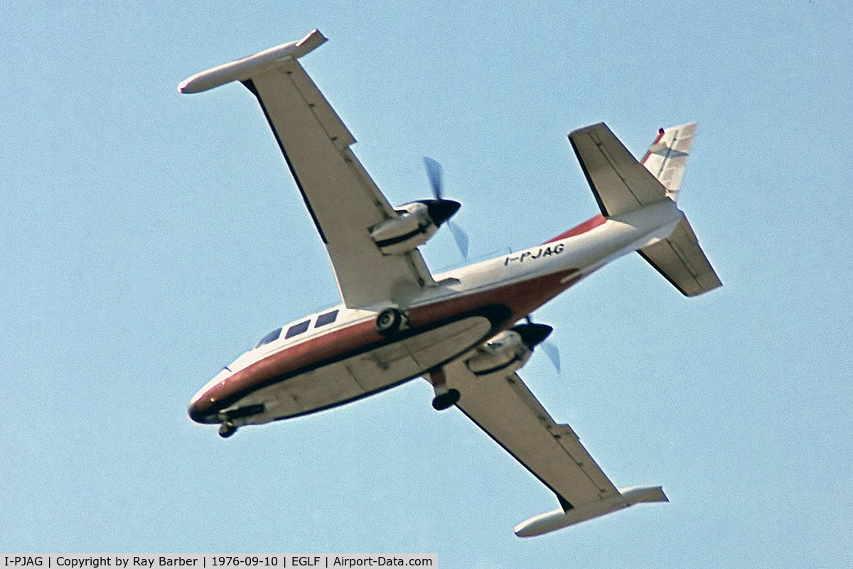 I-PJAG, Piaggio P-166DL-3 C/N 416, Piaggio P.166 ML.1 (416) Farnborough~G 10/09/1976. From a slide.