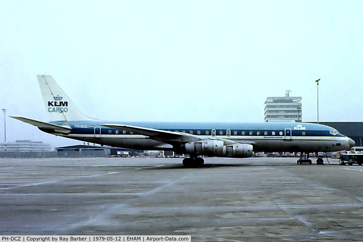 PH-DCZ, 1966 Douglas DC-8F-55 C/N 45804, Douglas DC-8-55F [45804] (KLM-Royal Dutch Airlines Cargo) Amsterdam-Schiphol~PH 12/05/1979. From a slide.