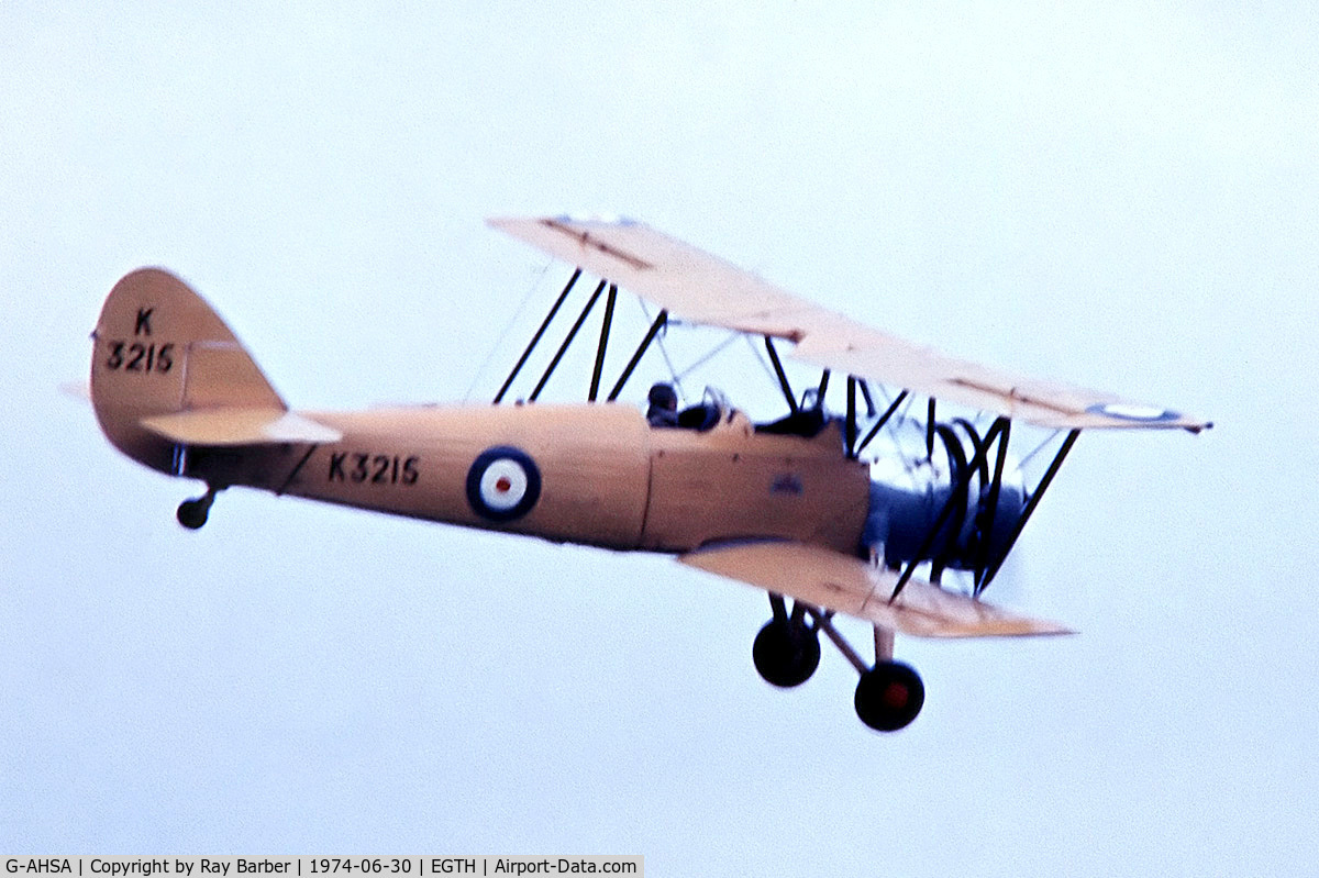 G-AHSA, 1933 Avro 621 Tutor C/N K3215, Avro 621 Tutor [Unknown] Old Warden~G 30/06/1974. From a slide. Wears registration K3215.