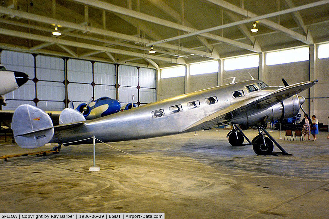 G-LIOA, Lockheed Electra 10-A C/N 1037, Lockheed 10A Electra [1037] Wroughton~G 29/06/1986. From a slide . Marked NC5171N and now displayed in the Science Museum South Kensington.