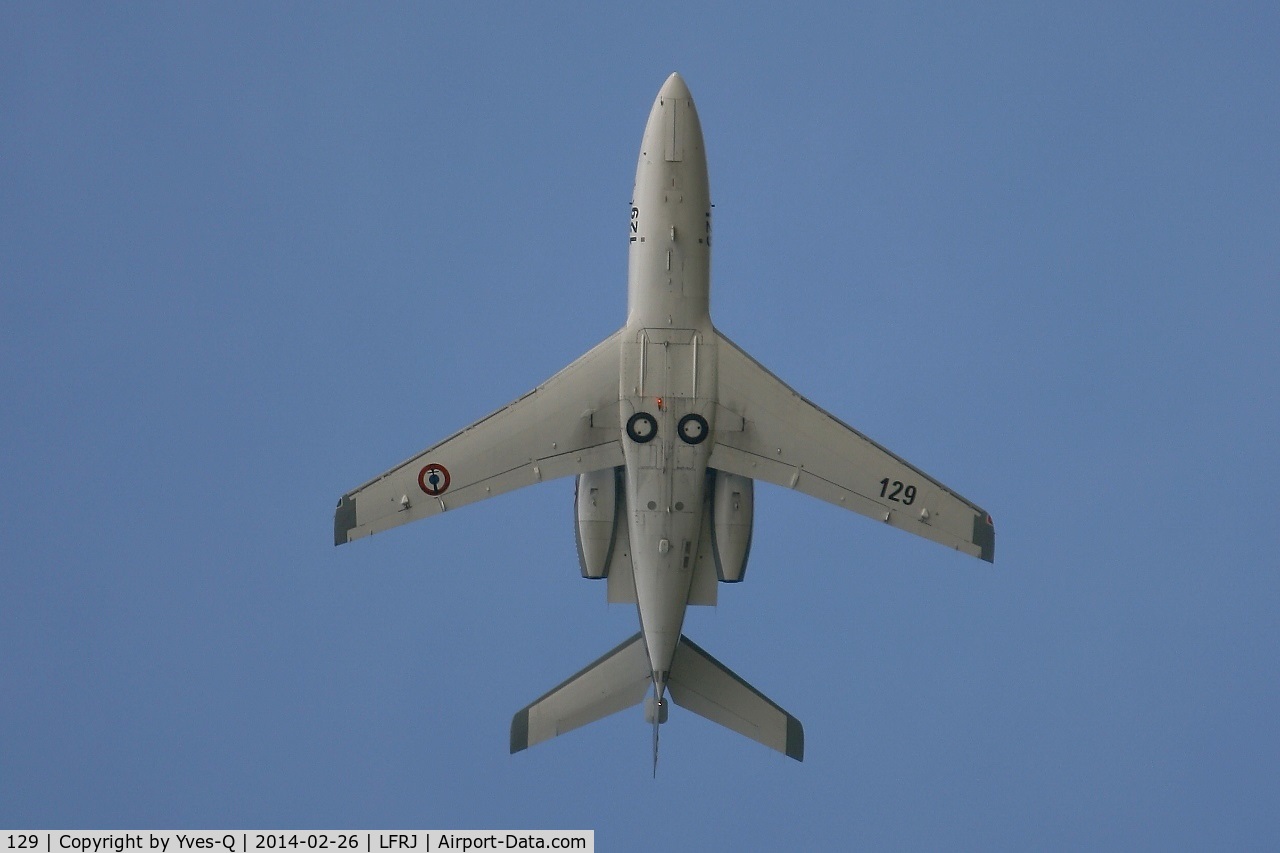 129, 1978 Dassault Falcon 10MER C/N 129, Dassault Falcon 10 MER, Vertically, Along rwy axis, Landivisiau Naval Air Base ( LFRJ)