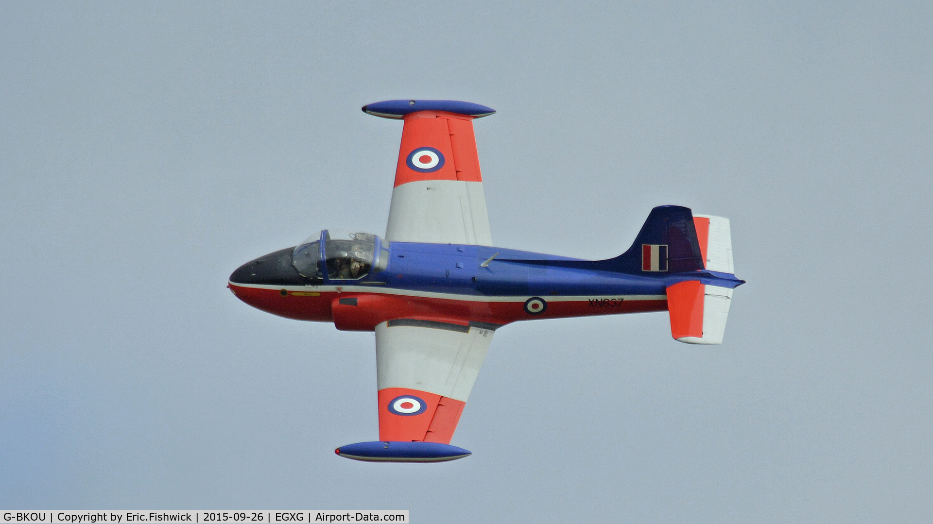 G-BKOU, 1961 Hunting P-84 Jet Provost T.3 C/N PAC/W/13901, 41. G-BKOU in display mode at The Yorkshire Air Show, Church Fenton, Sept. 2015.