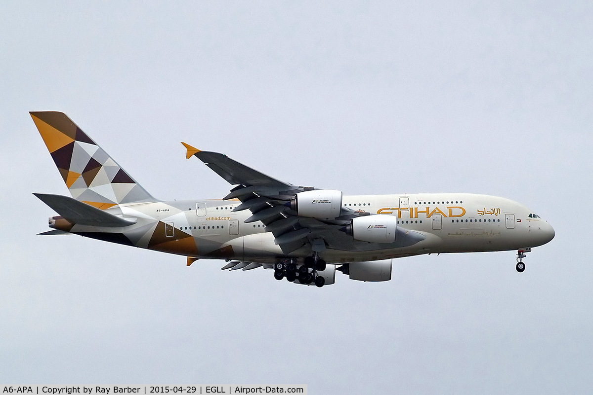 A6-APA, 2014 Airbus A380-861 C/N 166, Airbus A380-861 [166] (Etihad Airways) Home~G 29/04/2015. On approach 27L.