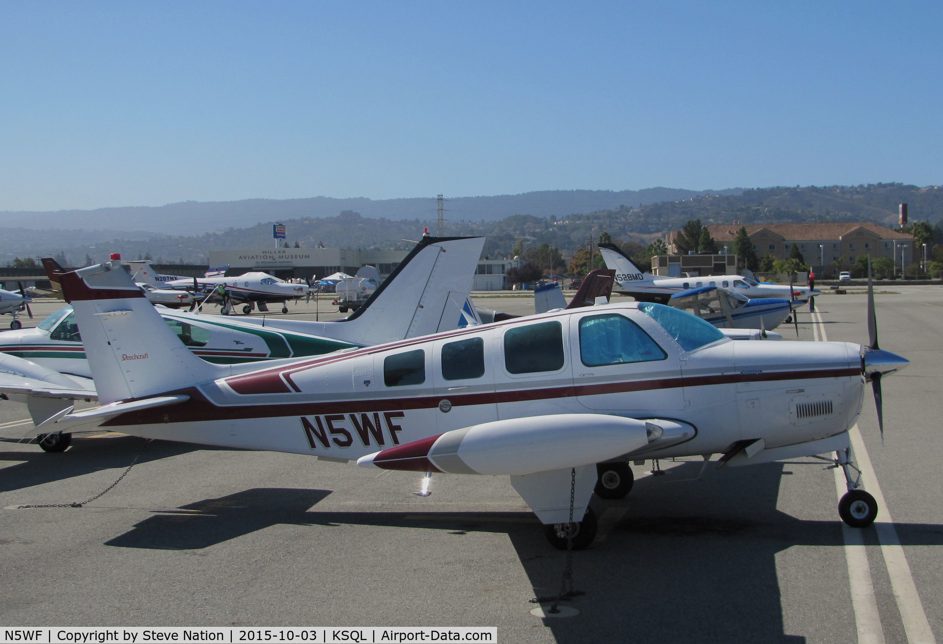 N5WF, 1994 Beech A36 Bonanza 36 C/N E-2892, Mociva Inc. (Del Mar, CA) 1994 Beech A36 parked on visitor's ramp @ San Carlos Airport, CA (did this replace Mociva's Cessna 501?)