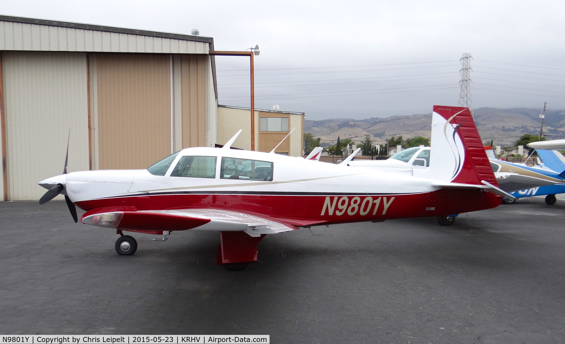 N9801Y, 1981 Mooney M20K C/N 25-0526, Locally-based 1981 Mooney M20K parked in front of the Lafferty Aircraft Sales hangar at Reid Hillview Airport, San Jose, CA.