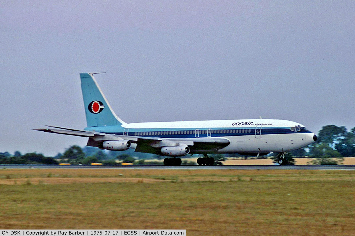 OY-DSK, 1961 Boeing 720-025 C/N 18157, Boeing 720-025 [18157] (Conair of Scandinavia A/S) Stansted~G 17/07/1975