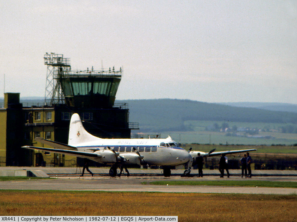 XR441, 1956 De Havilland DH-114 Sea Heron C.1 C/N 14101, Sea Heron C.1 of RNAS Yeovilton's Station Flight on a visit to RAF Lossiemouth in the Summer of 1982.