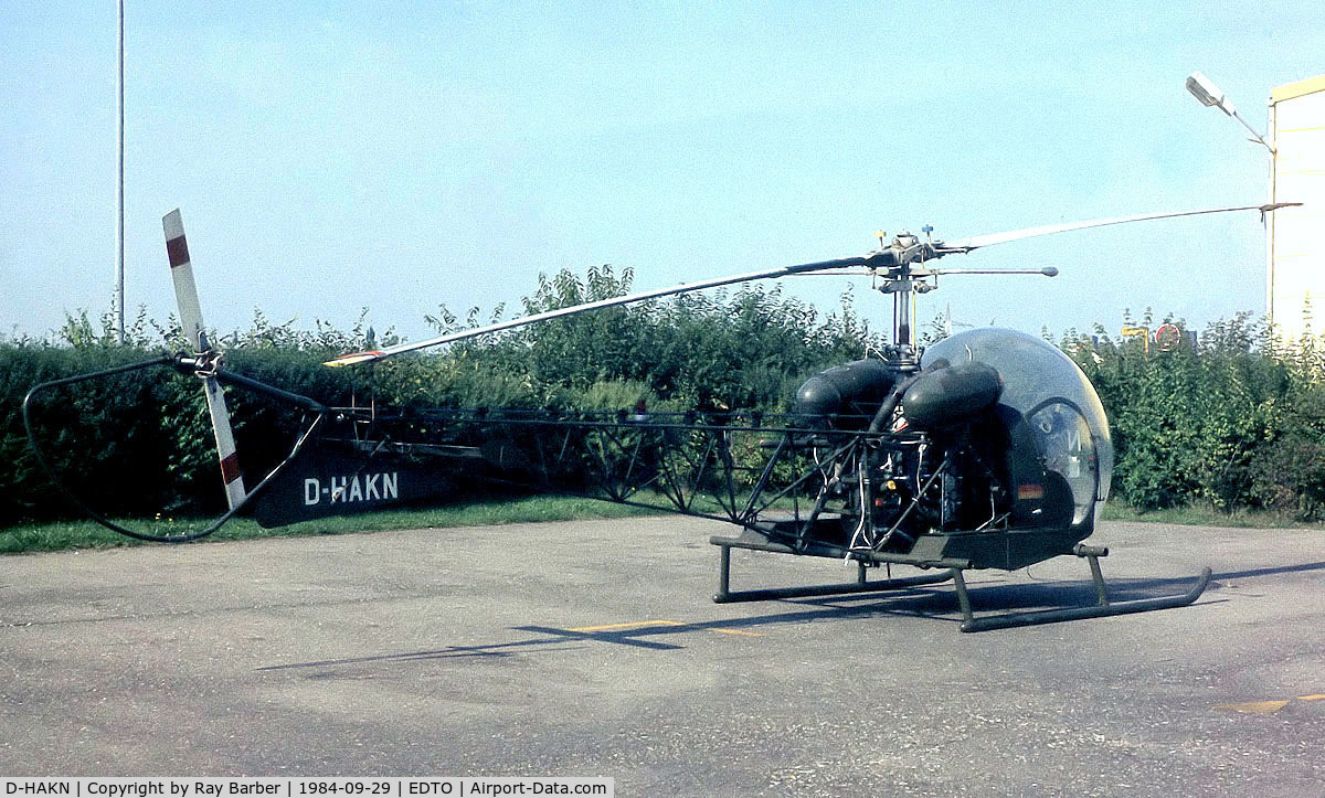 D-HAKN, 1959 Agusta AB-47G-2 C/N 268, Agusta-Bell 47G-2 [268] Offenburg~D 29/09/1984. From a slide.