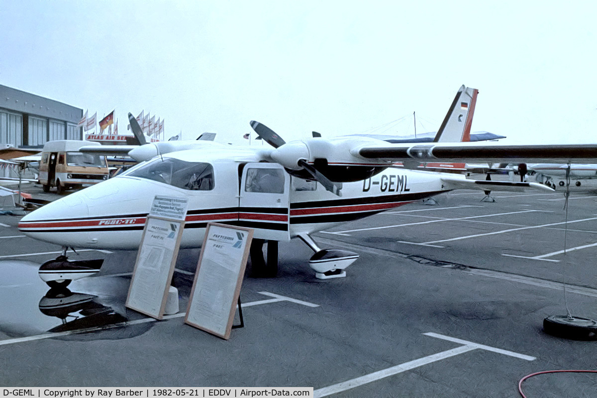 D-GEML, Partenavia P-68C-TC C/N 257-15-TC, Partenavia P.68C-TC [257-15-TC] Hannover~D 21/05/1982. From a slide.