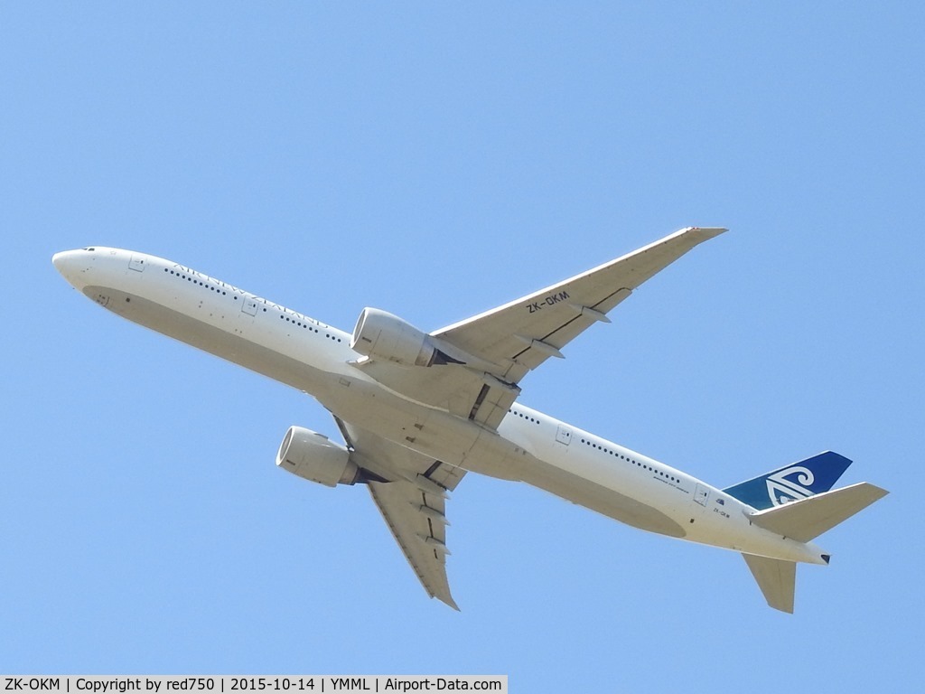 ZK-OKM, 2010 Boeing 777-306/ER C/N 38405, Departing rwy 34, YMML. Oct 14, 2015