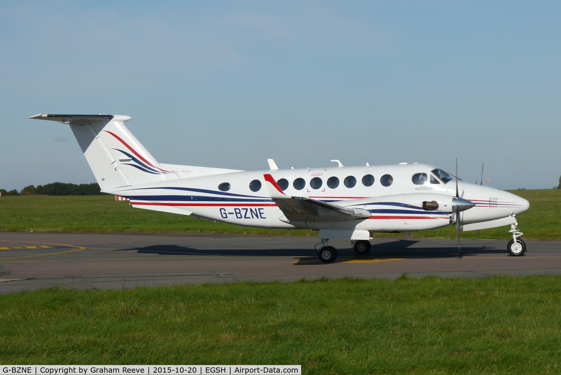 G-BZNE, 2000 Raytheon King Air 350 (B300) C/N FL-286, About to depart from Norwich.