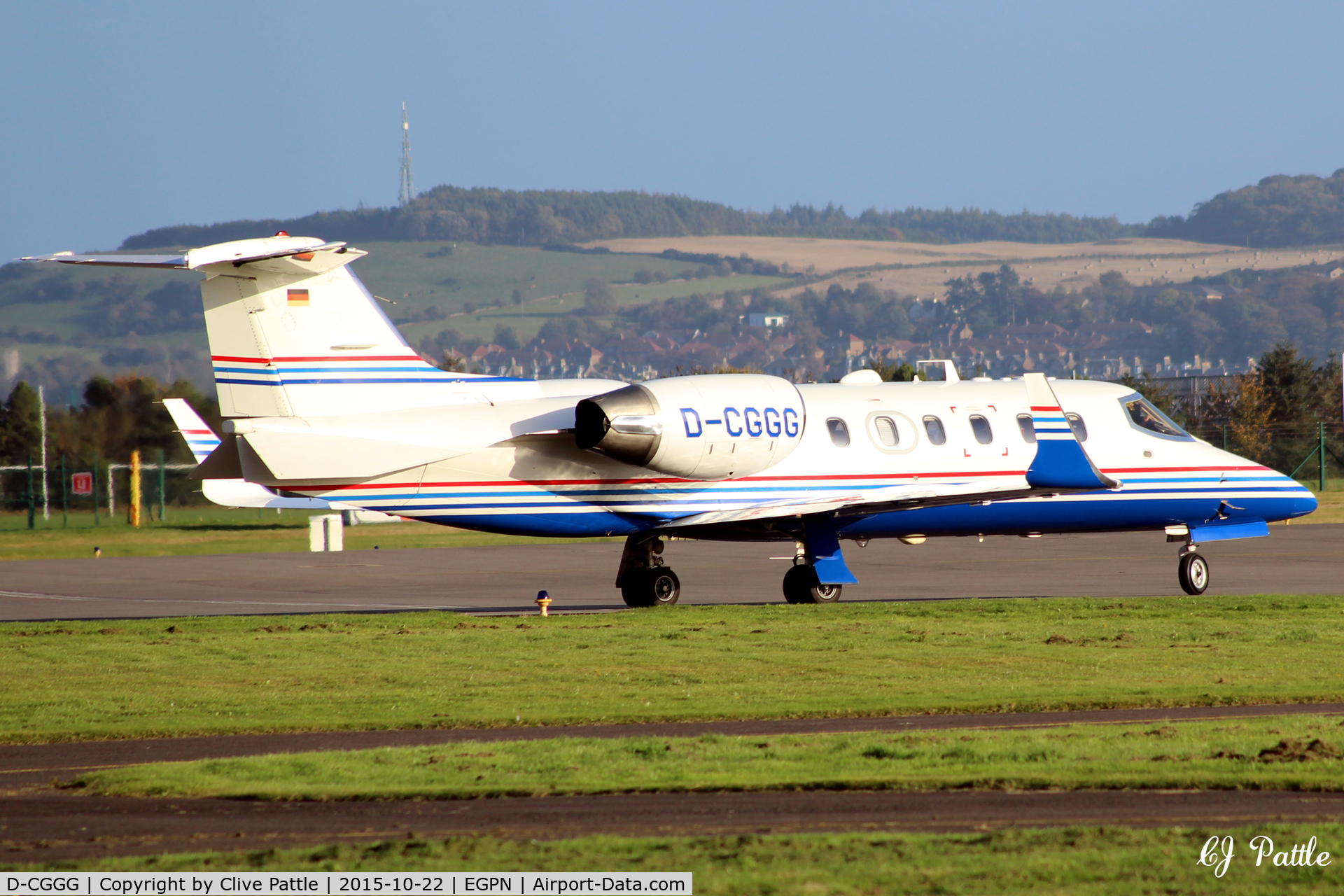 D-CGGG, 2001 Learjet 31A C/N 31A-227, Taxy for take-off from Dundee Riverside Airport EGPN