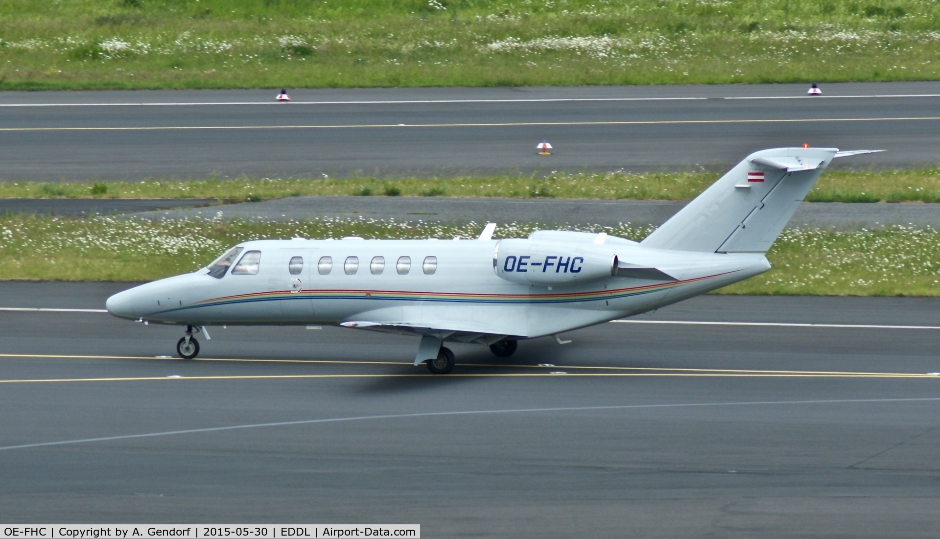 OE-FHC, 2008 Cessna 525A CitationJet CJ2+ C/N 525A-0415, Private, is here on taxiway 