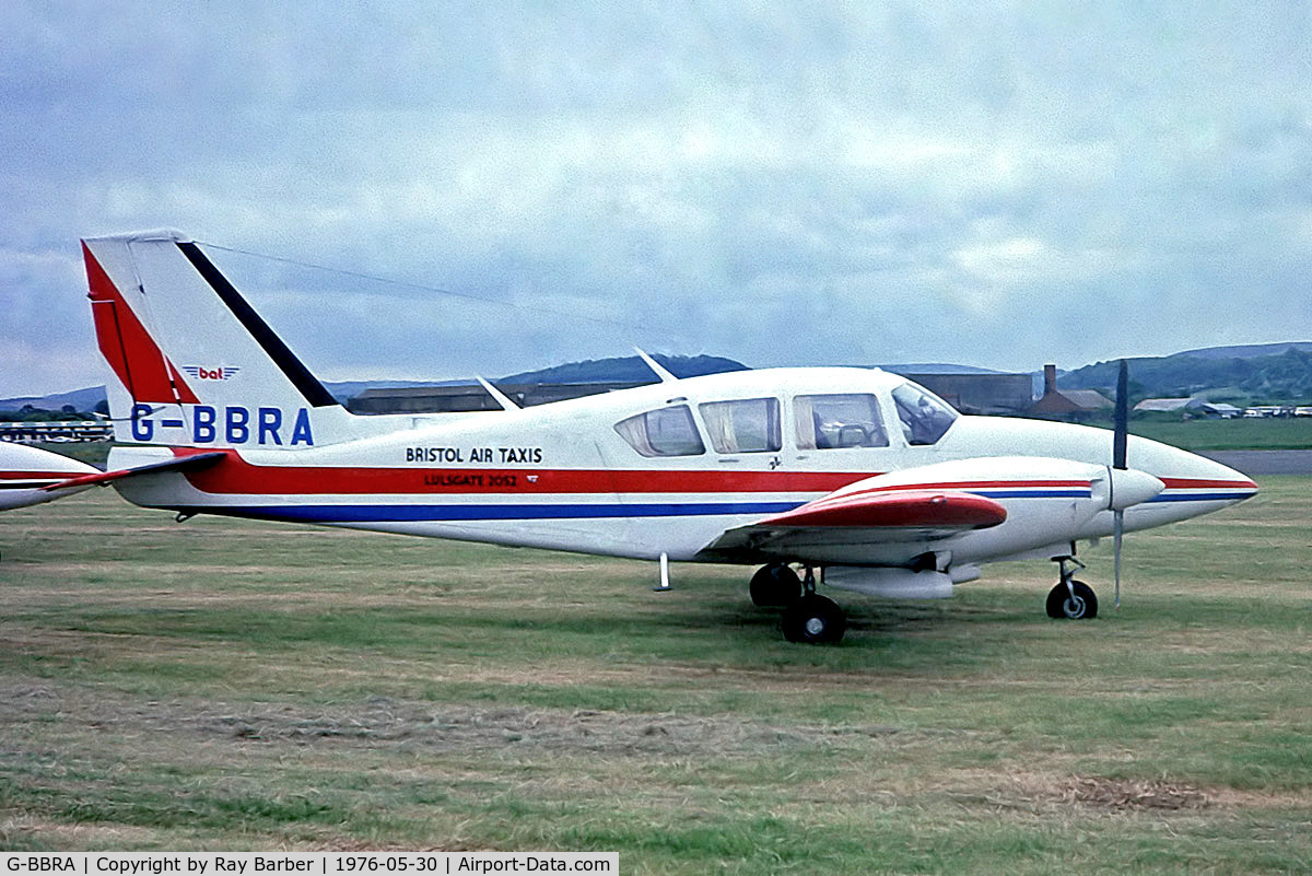 G-BBRA, 1973 Piper PA-23-250 Aztec E C/N 27-7305197, Piper PA-23-250 Aztec E [27-7305197] (Bristol Air Taxis) Weston-super-Mare~G 30/05/1976. From a slide.