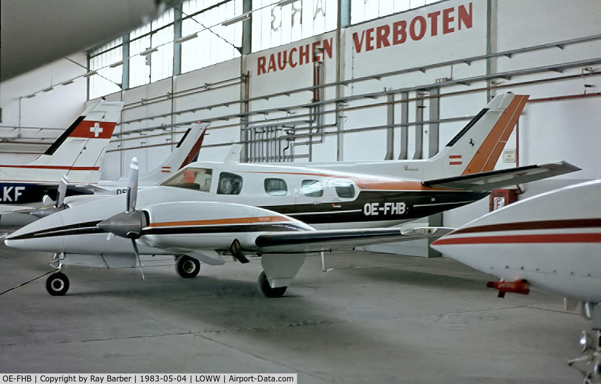 OE-FHB, 1984 Beech B-60 Duke C/N P-470, Beech B60 Duke [P-470] Vienna-Schwechat~OE 04/05/1983. From a slide.