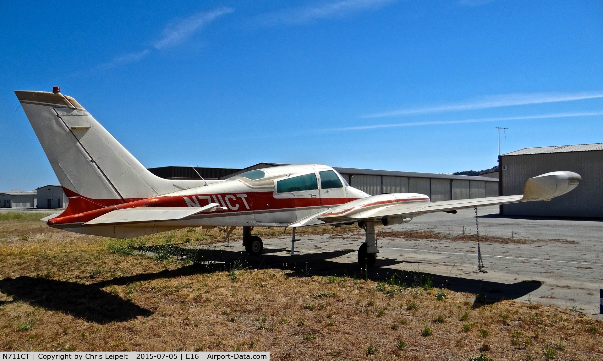 N711CT, 1973 Cessna 310Q C/N 310Q0677, Locally-based 1973 Cessna 310Q sitting at its tie down at South County Airport, San Martin, CA. It has been for sale for quite some time.
