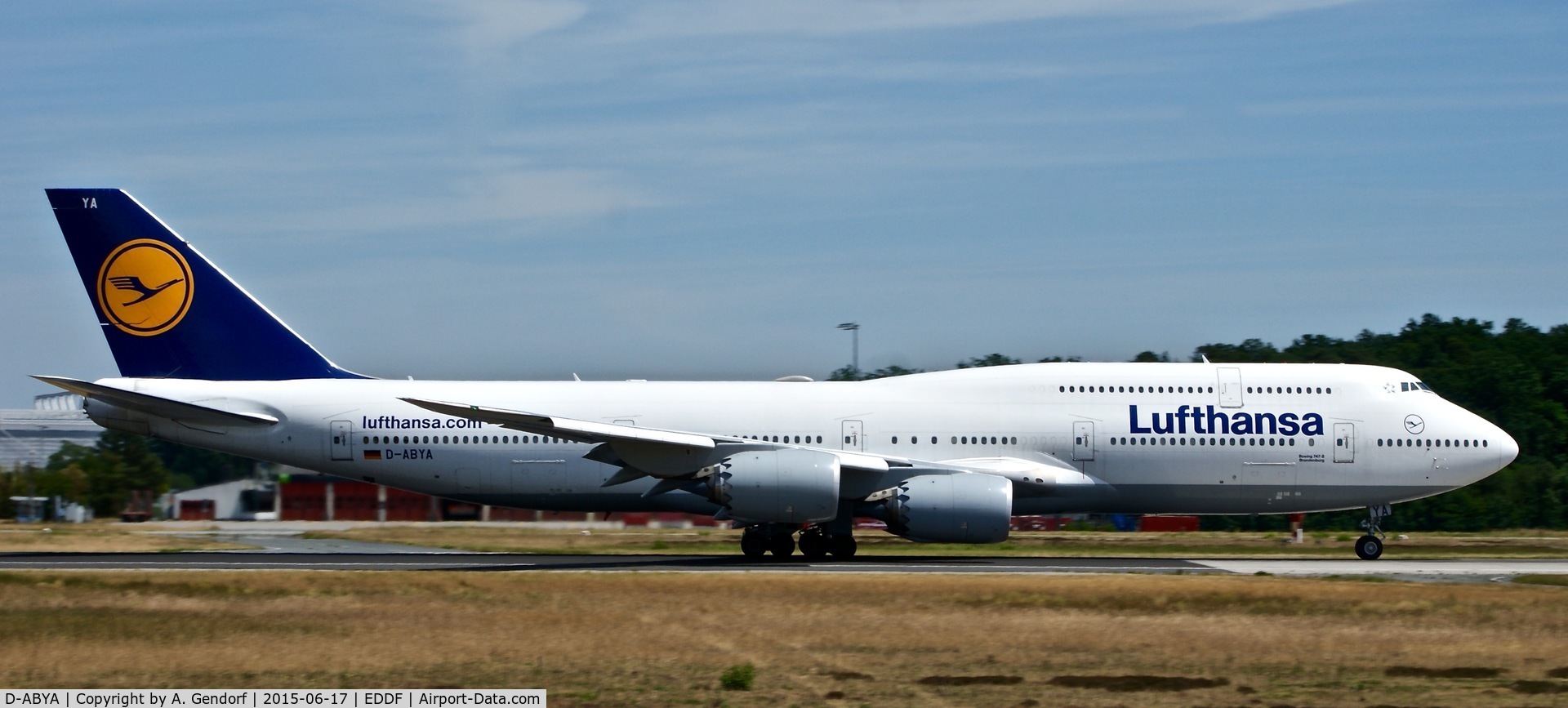 D-ABYA, 2012 Boeing 747-830 C/N 37827, Lufthansa, is here speeding up at Frankfurt Rhein/Main
