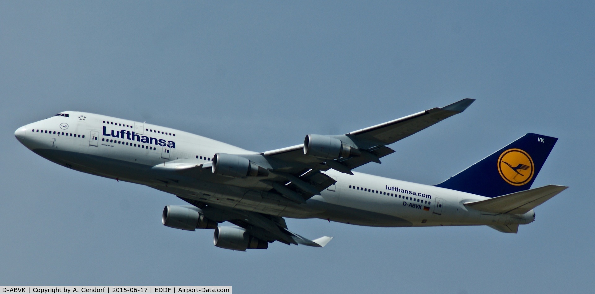 D-ABVK, 1991 Boeing 747-430 C/N 25046, Lufthansa, is here climbing out at Frankfurt Rhein/Main(EDDF)