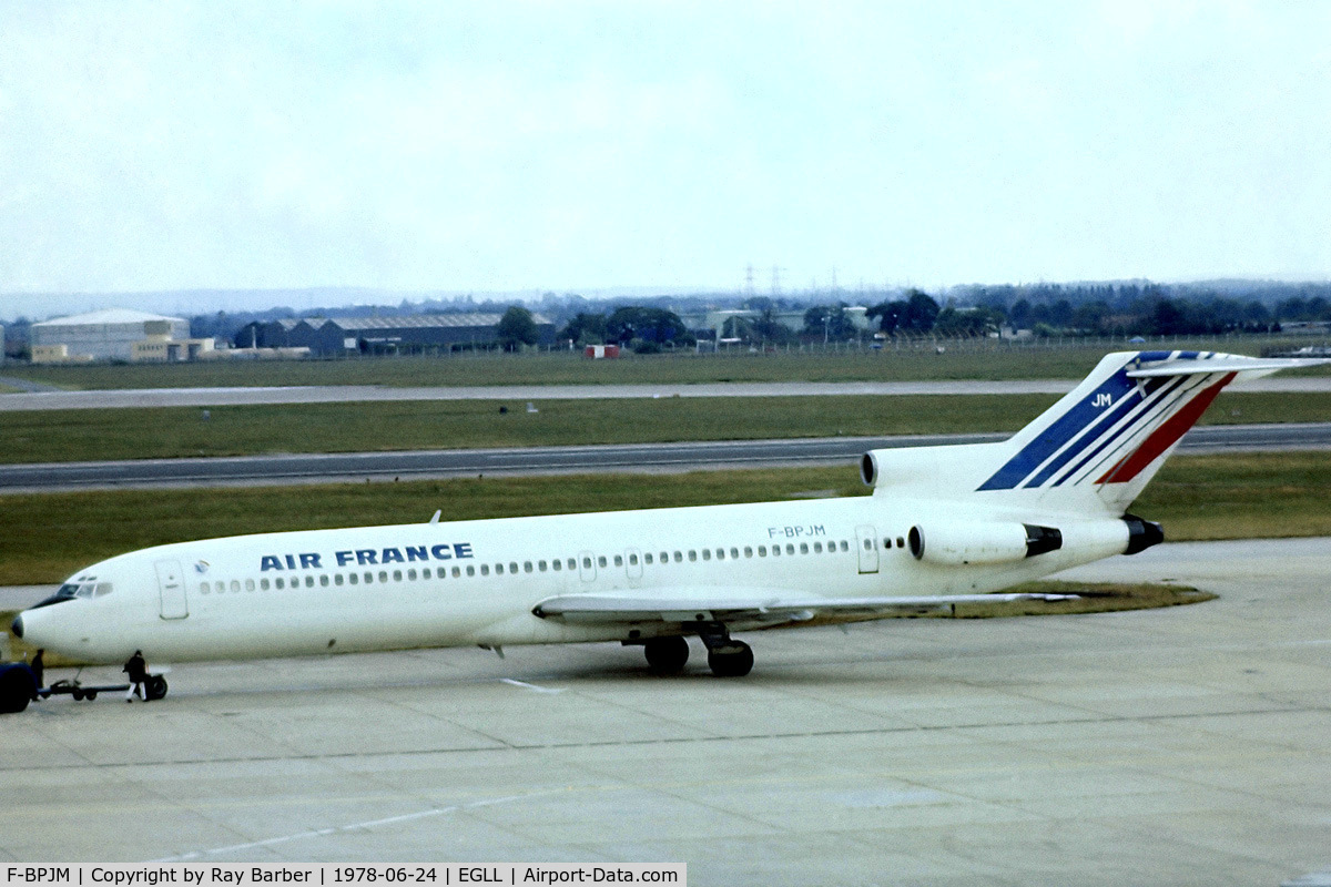 F-BPJM, 1969 Boeing 727-228 C/N 20204, Boeing 727-228 [20204] (Air France) Heathrow~G 24/06/1978. From a slide.