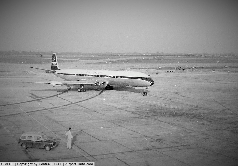 G-APDP, De Havilland DH.106 Comet 4 C/N 6417, Taken at Heathrow during May 1965, G-APDP in basics of BOAC livery, but with Air Ceylon titles