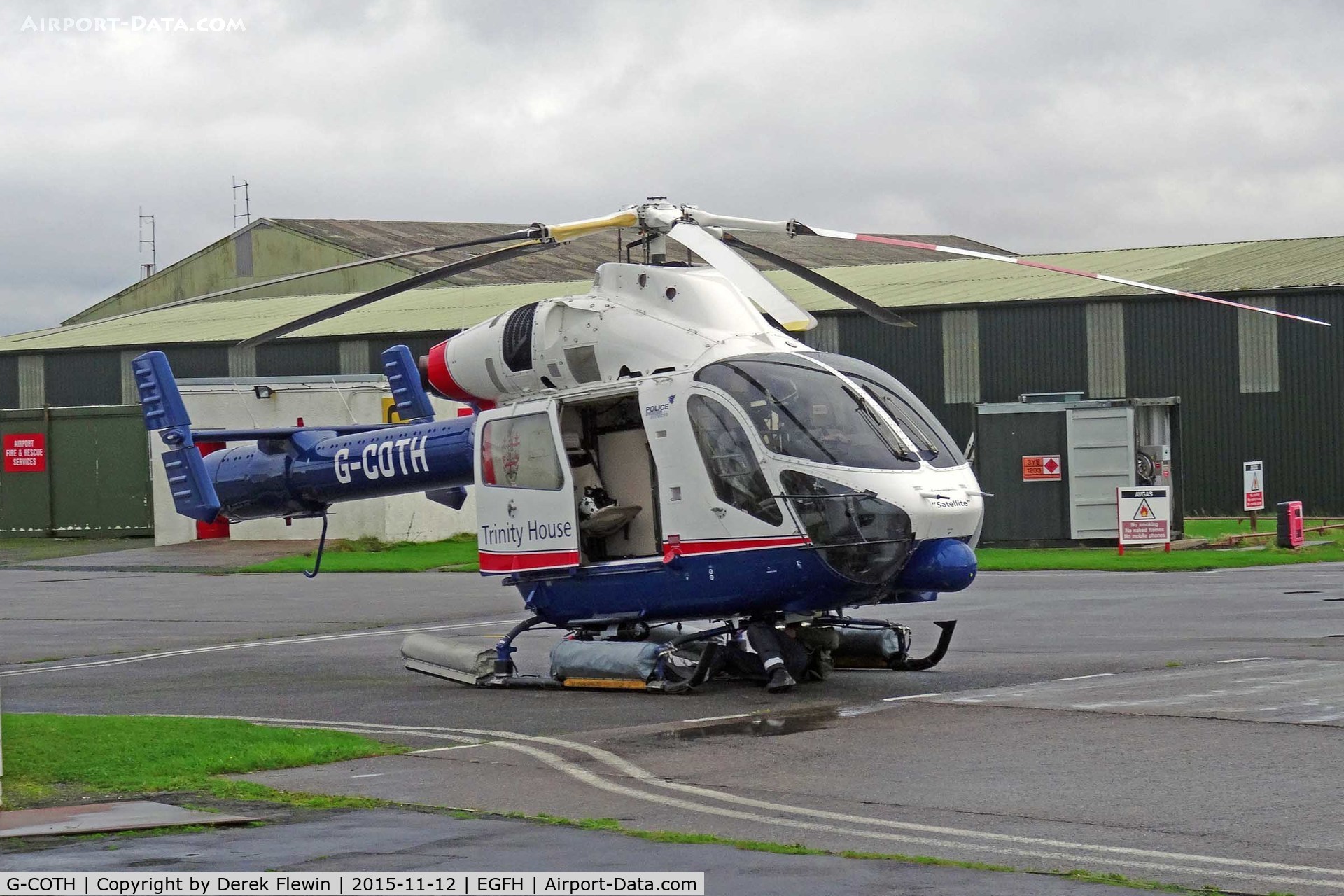 G-COTH, 2001 MD Helicopters MD-900 Explorer C/N 900-00085, Explorer, Specialist Aviation Services Ltd, Gloucestershire Airport Staverton based, previously N7033V, N3PD, N3PD, Leased to Trinity House, seen being worked on.