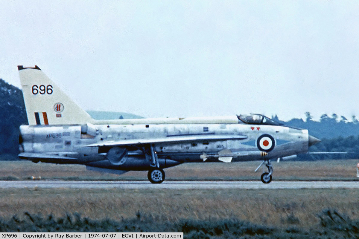 XP696, 1963 English Electric Lightning F.3 C/N 95120, English Electric Lightning F.3 [95120] (Royal Air Force) RAF Greenham Common~G 07/07/1974. From a slide.