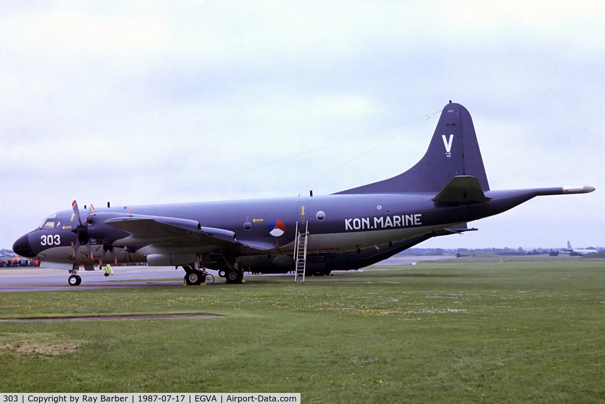 303, Lockheed P-3C Orion C/N 285E-5745, Lockheed P-3C CUP [5745] (Royal Netherlands Navy) RAF Fairford~G 17/07/1987 From a slide.