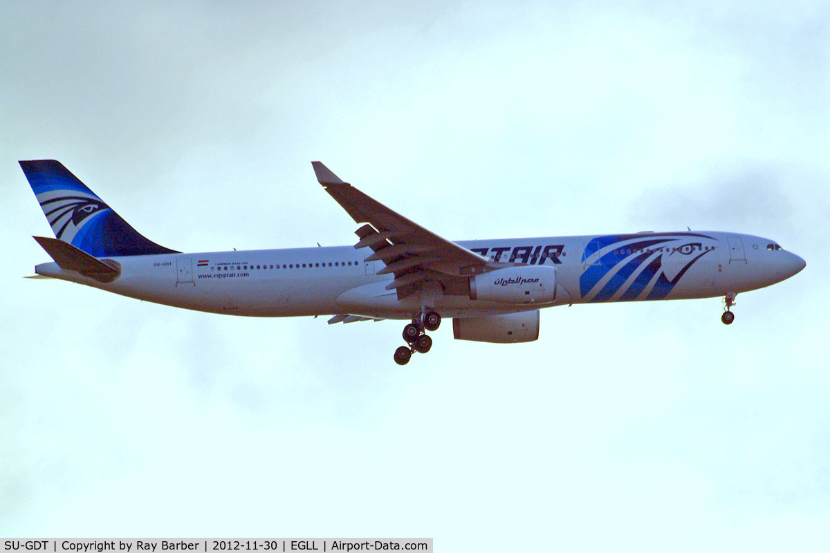 SU-GDT, 2011 Airbus A330-343X C/N 1230, Airbus A330-343E [1230] (EgyptAir) Home~G 30/11/2012. On approach 27L.