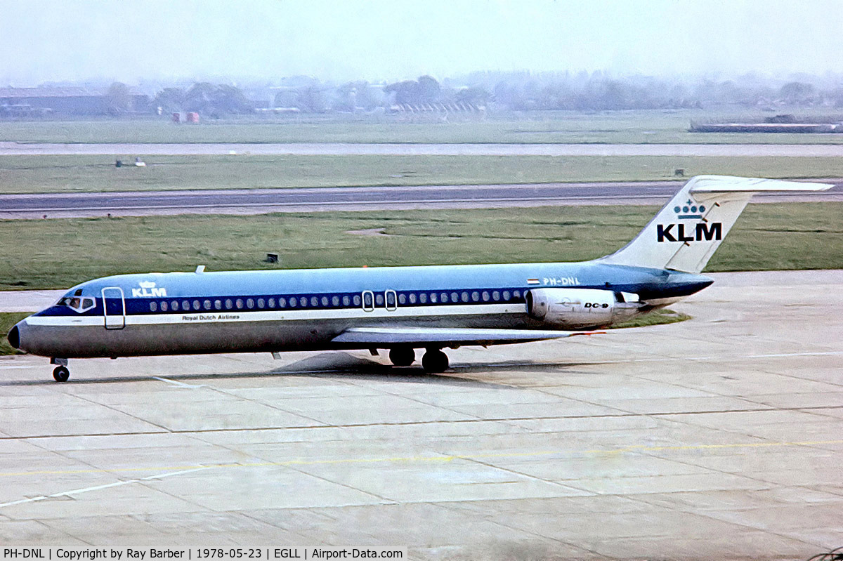 PH-DNL, 1968 Douglas DC-9-32 C/N 47190, McDonnell Douglas DC-9-32 [47190] (KLM Royal Dutch Airlines) Heathrow~G 23/05/1978. From a slide.