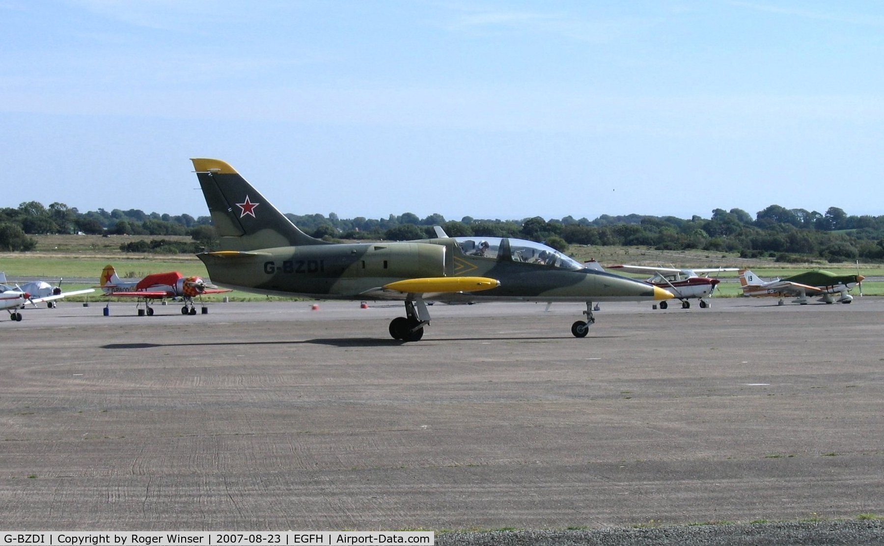 G-BZDI, 1968 Aero L-39C Albatros C/N 031822, Visiting L-39 Albatros taxying for departure after taking on fuel.