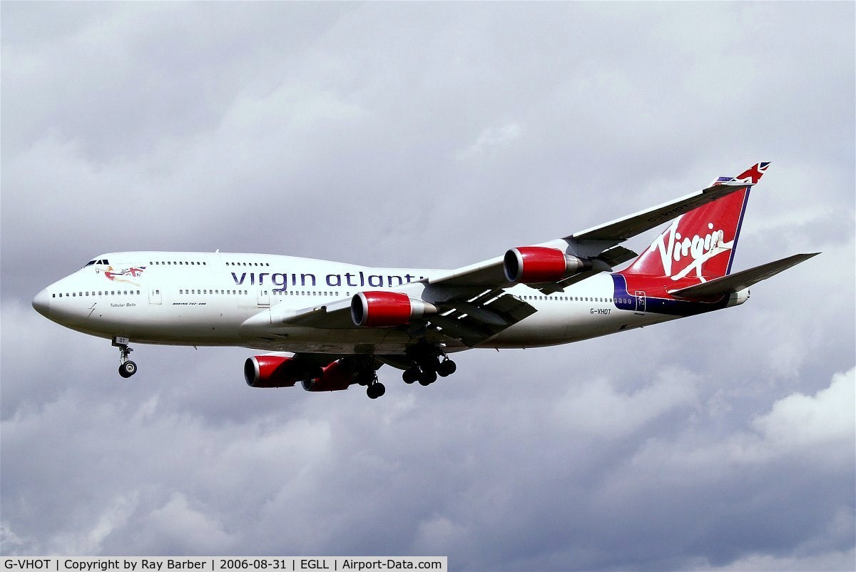 G-VHOT, 1994 Boeing 747-4Q8 C/N 26326, Boeing 747-4Q8 [26326] (Virgin Atlantic) Heathrow~G 31/08/2006. On finals 27L.