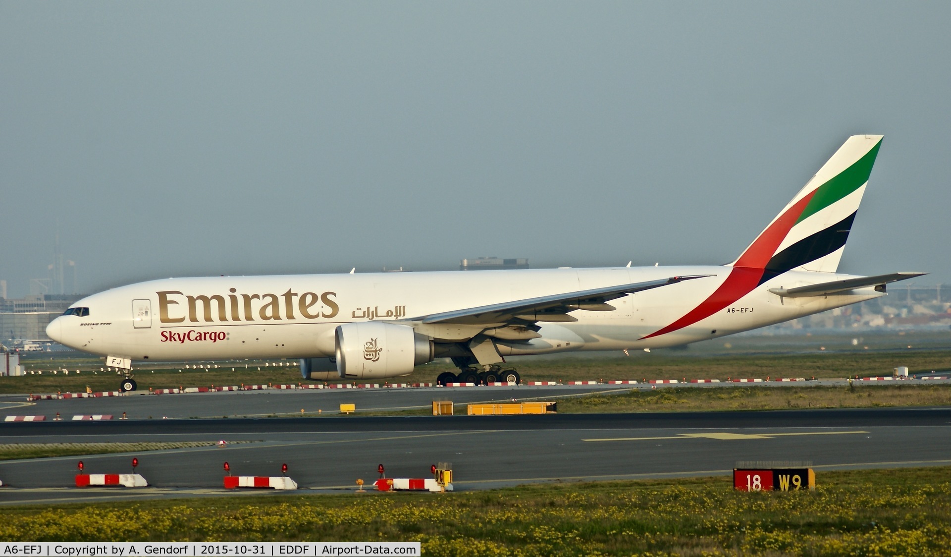 A6-EFJ, 2012 Boeing 777-F1H C/N 35610, Emirates Sky Cargo, is here taxiing at Frankfurt Rhein/Main(EDDF)