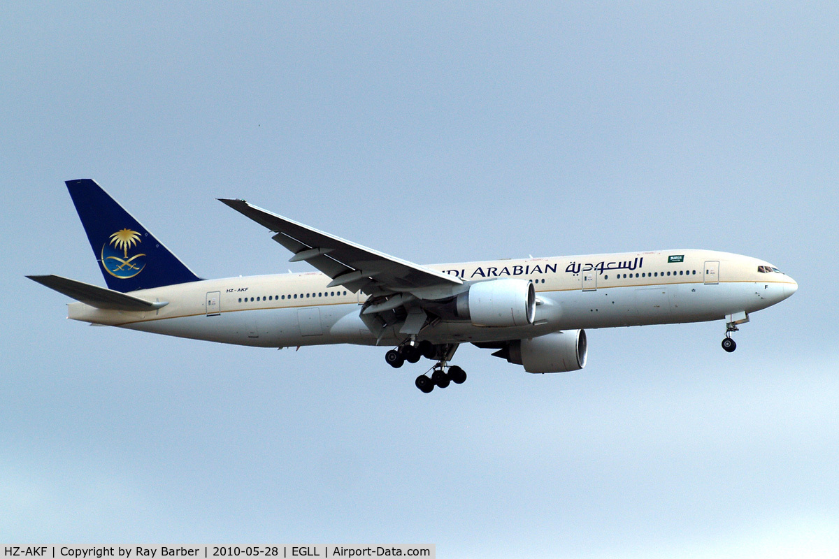 HZ-AKF, 1998 Boeing 777-268/ER C/N 28349, Boeing 777-268ER [28349] (Saudia Arabian Airlines) Home~G 28/05/2010. On approach 27L.