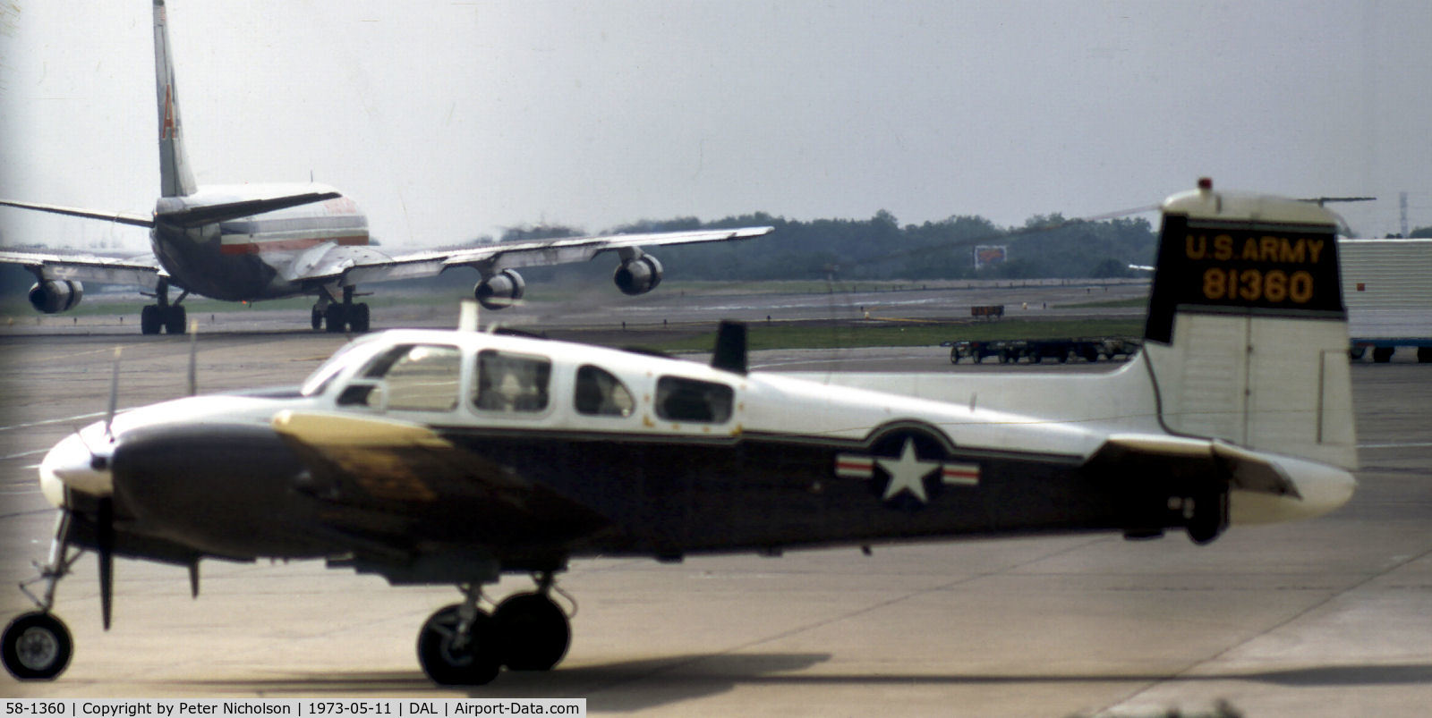 58-1360, 1958 Beech RU-8D Seminole C/N LHC-6, United States Army RU-8D Seminole seen at Love Field in May 1973.