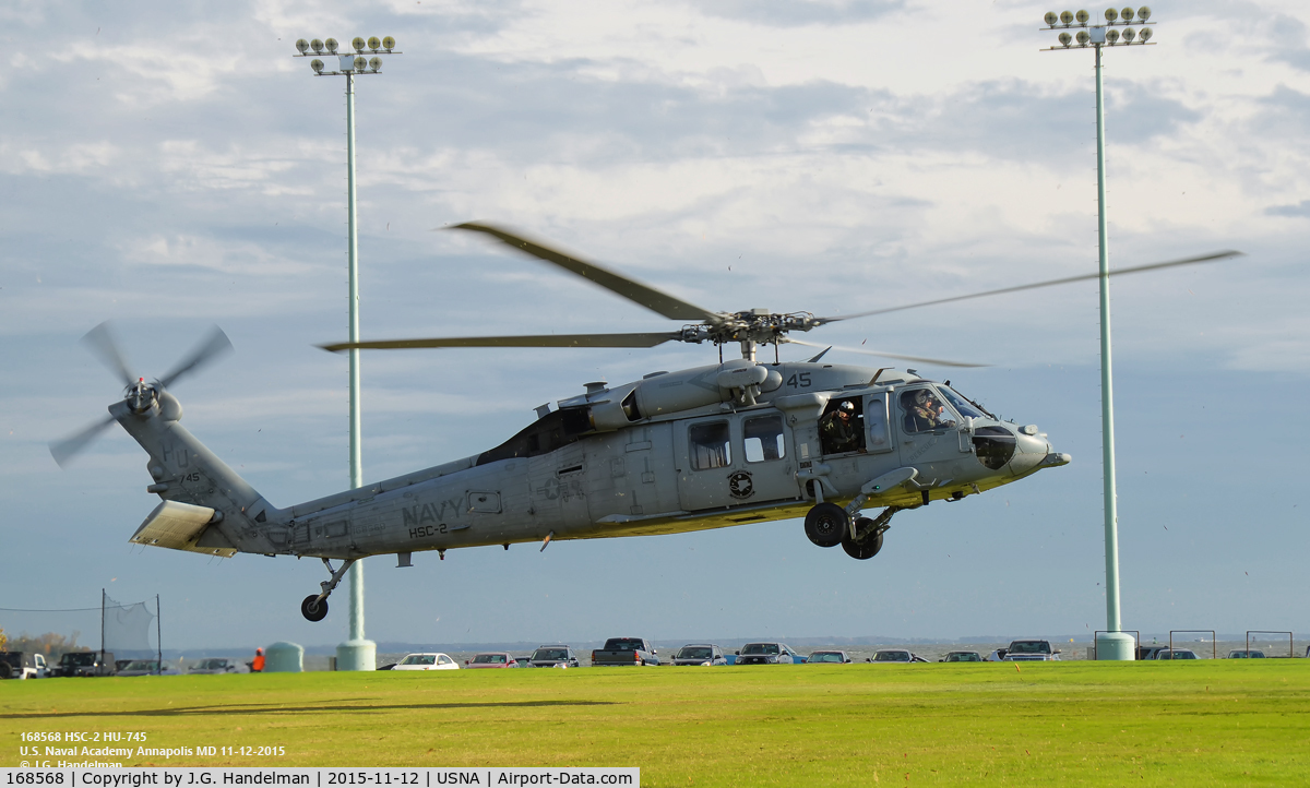 168568, Sikorsky MH-60S Knighthawk C/N 70.4373, Lift off at U.S. Naval Academy Annapolis MD.