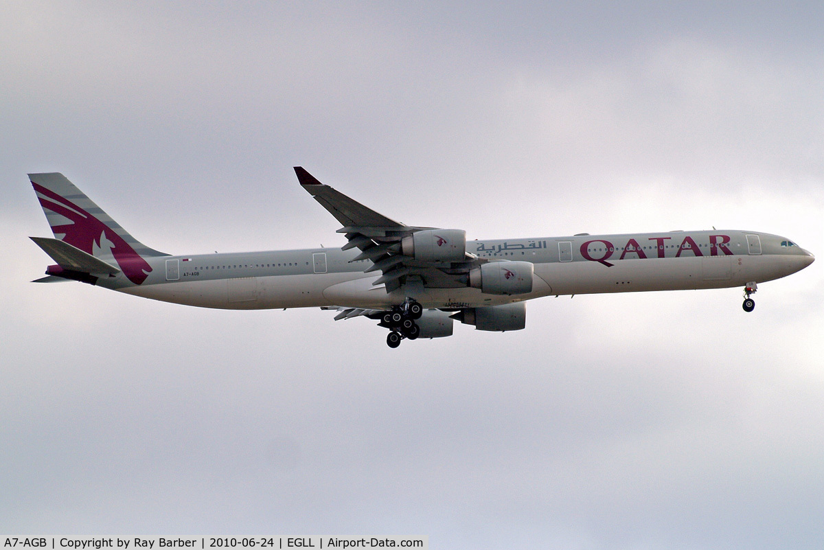A7-AGB, 2005 Airbus A340-642X C/N 715, Airbus A340-642 [715] (Qatar Airways) Home~G 24/06/2010. On approach 27L.