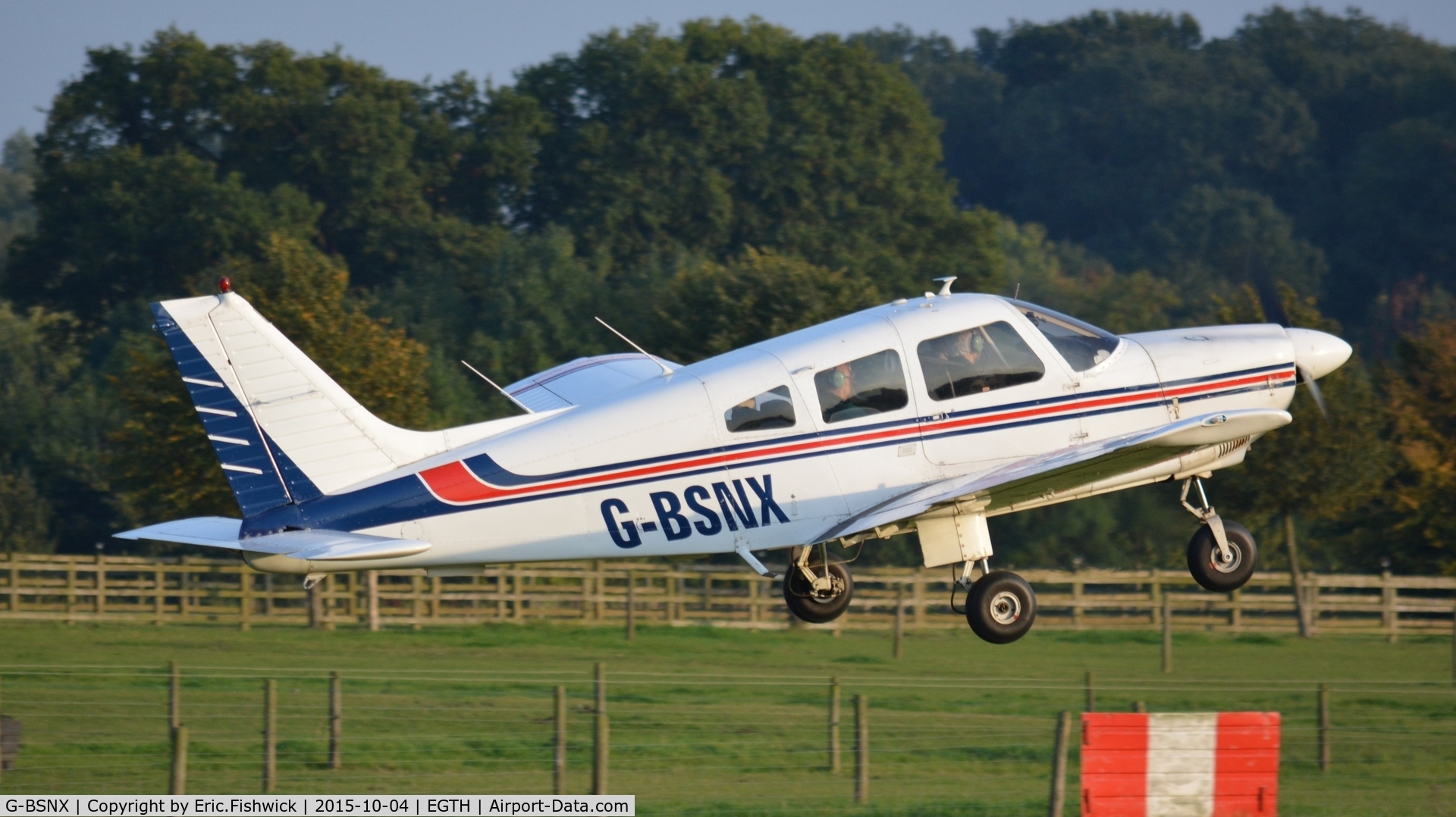 G-BSNX, 1979 Piper PA-28-181 Cherokee Archer II C/N 28-7990311, 42 G-BSNX departing The Shuttleworth 'Uncovered' Airshow (Finale,) Oct. 2015.