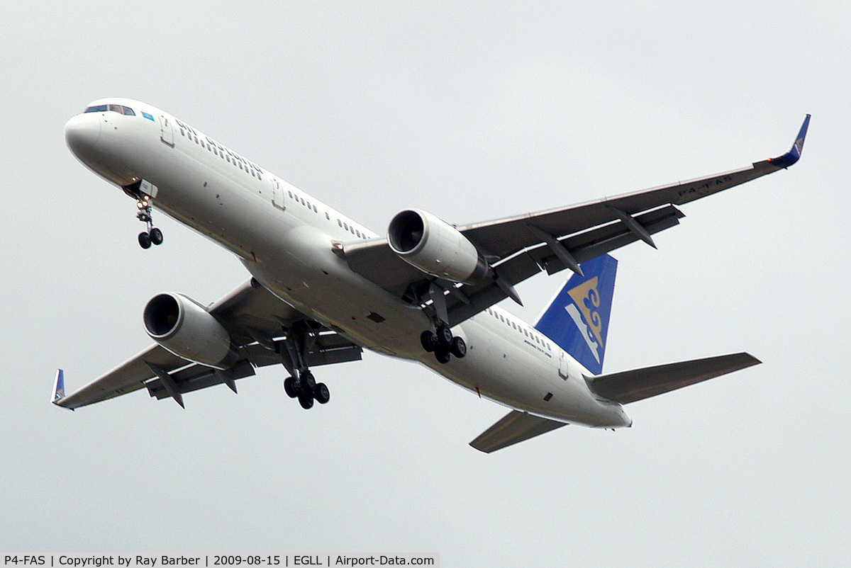 P4-FAS, 1998 Boeing 757-2G5 C/N 29489, Boeing 757-2G5 [29489] (Air Astana) Home~G 15/08/2009. On approach 27R.