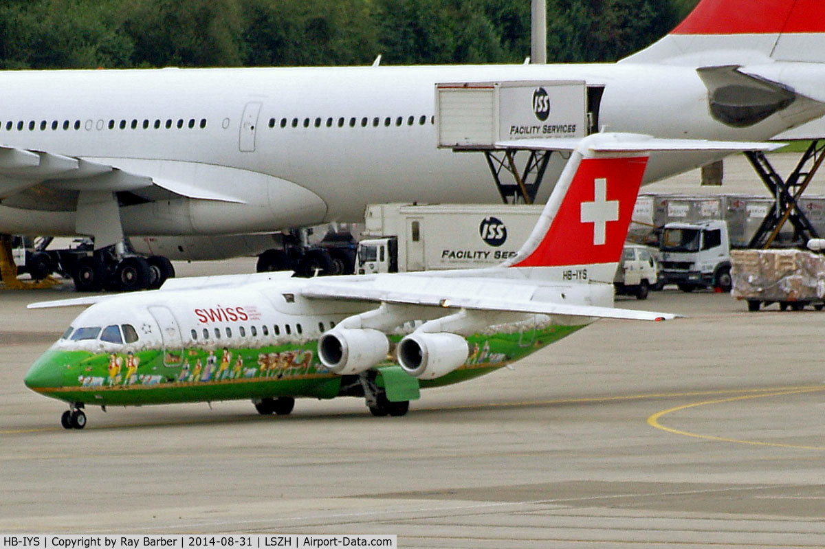 HB-IYS, 2001 British Aerospace Avro 146-RJ100 C/N E3381, British Aerospace BAe 146-RJ100 [E3381] (Swiss European Air Lines) Zurich~HB 31/08/2014