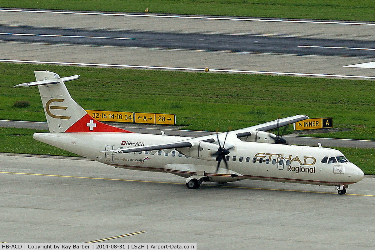 HB-ACD, 2001 ATR 72-212A C/N 668, Aerospatiale ATR-72-212A [668] (Darwin Airlines/Etihad Regional) Zurich~HB 31/08/2014