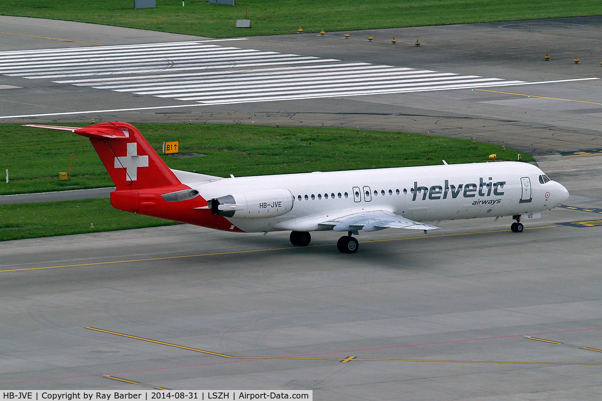 HB-JVE, 1993 Fokker 100 (F-28-0100) C/N 11459, Fokker F-100 [11459] (Helvetic Airways) Zurich~HB 31/08/2014